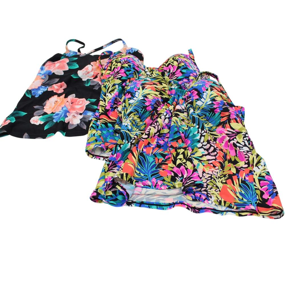 Swimsuit LOT 3 Tankini Tops Womens Size 6 Island Escape Black Pink Floral NEW